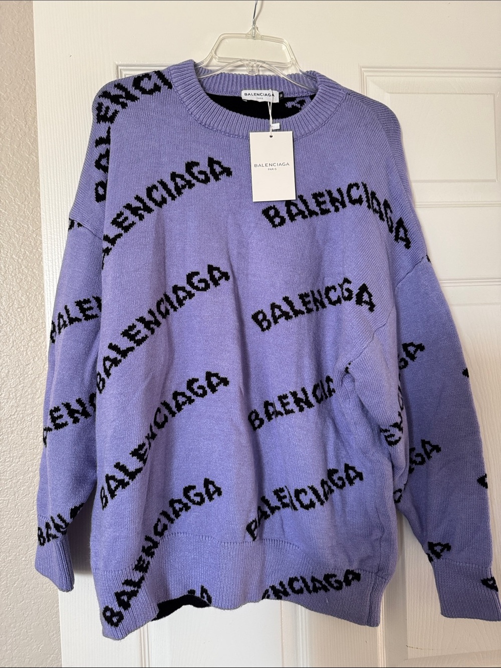 Balenciaga Men's Lavender Logo-Print Crewneck Sweater